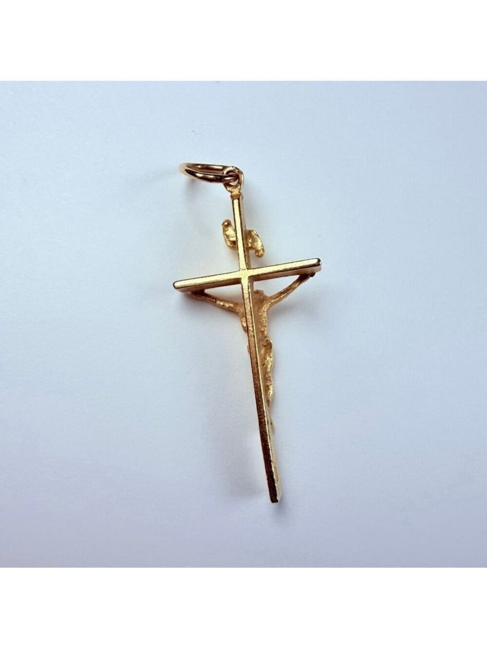 14K Solid Gold Crucifix Jesus Religious Cross Vintage 1.2" Pendant Necklace - Picture 4 of 7